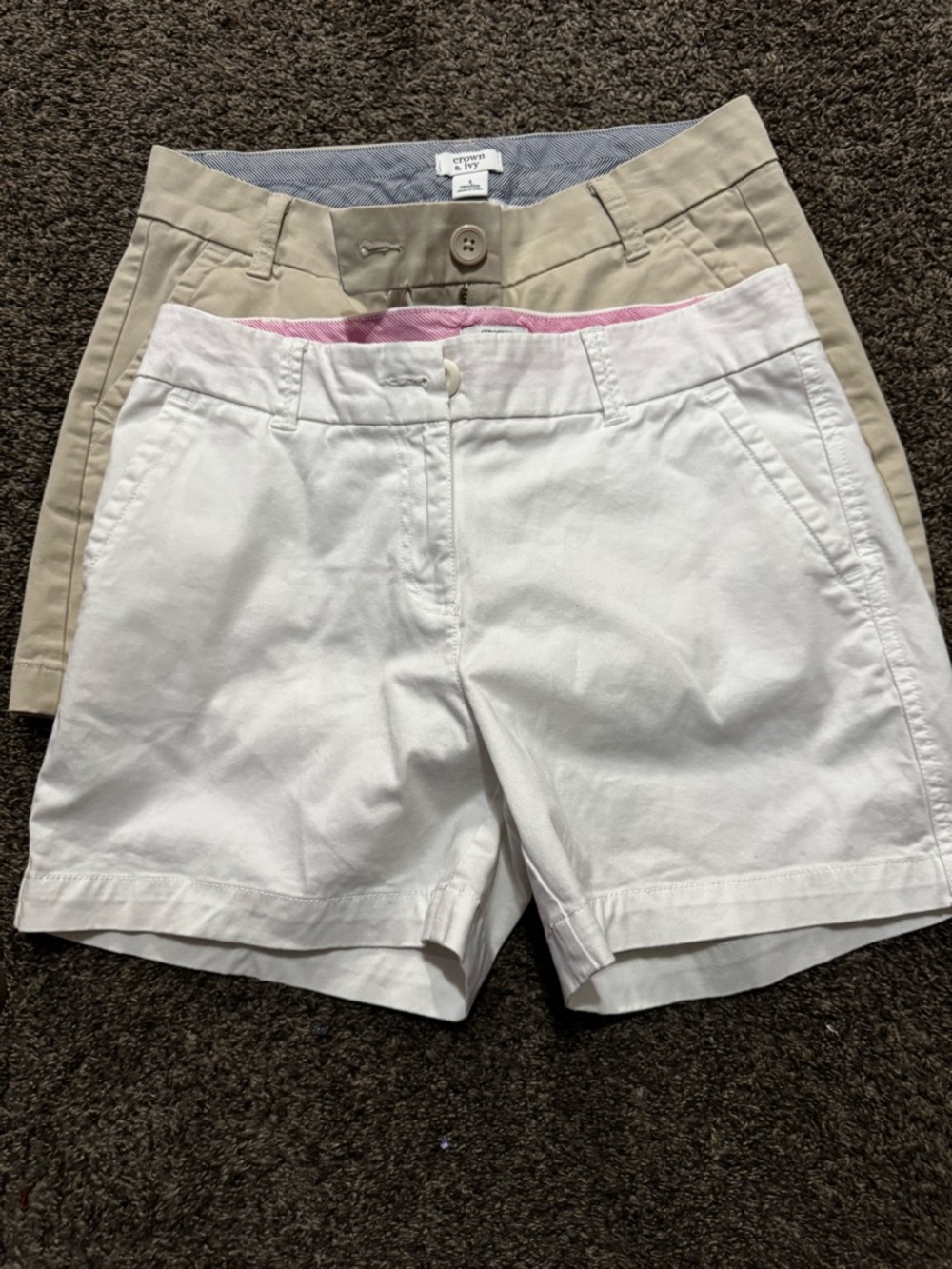 crown & ivy White and Tan Chino Shorts Duo